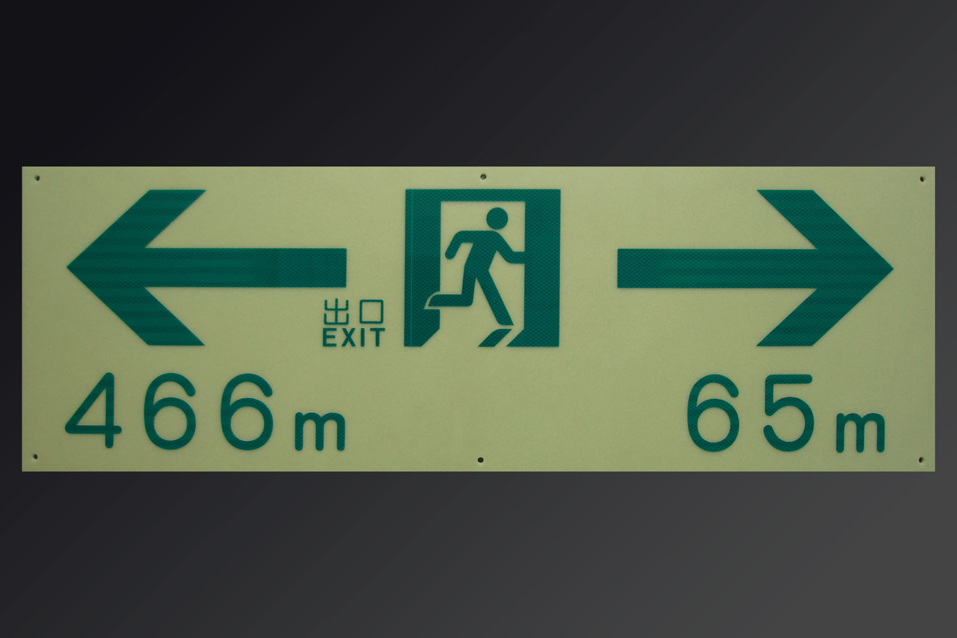 左の出口は466メートル、右の出口は65メートルと表示された明視下のハイブリッドストーン アベイラス リフレクション