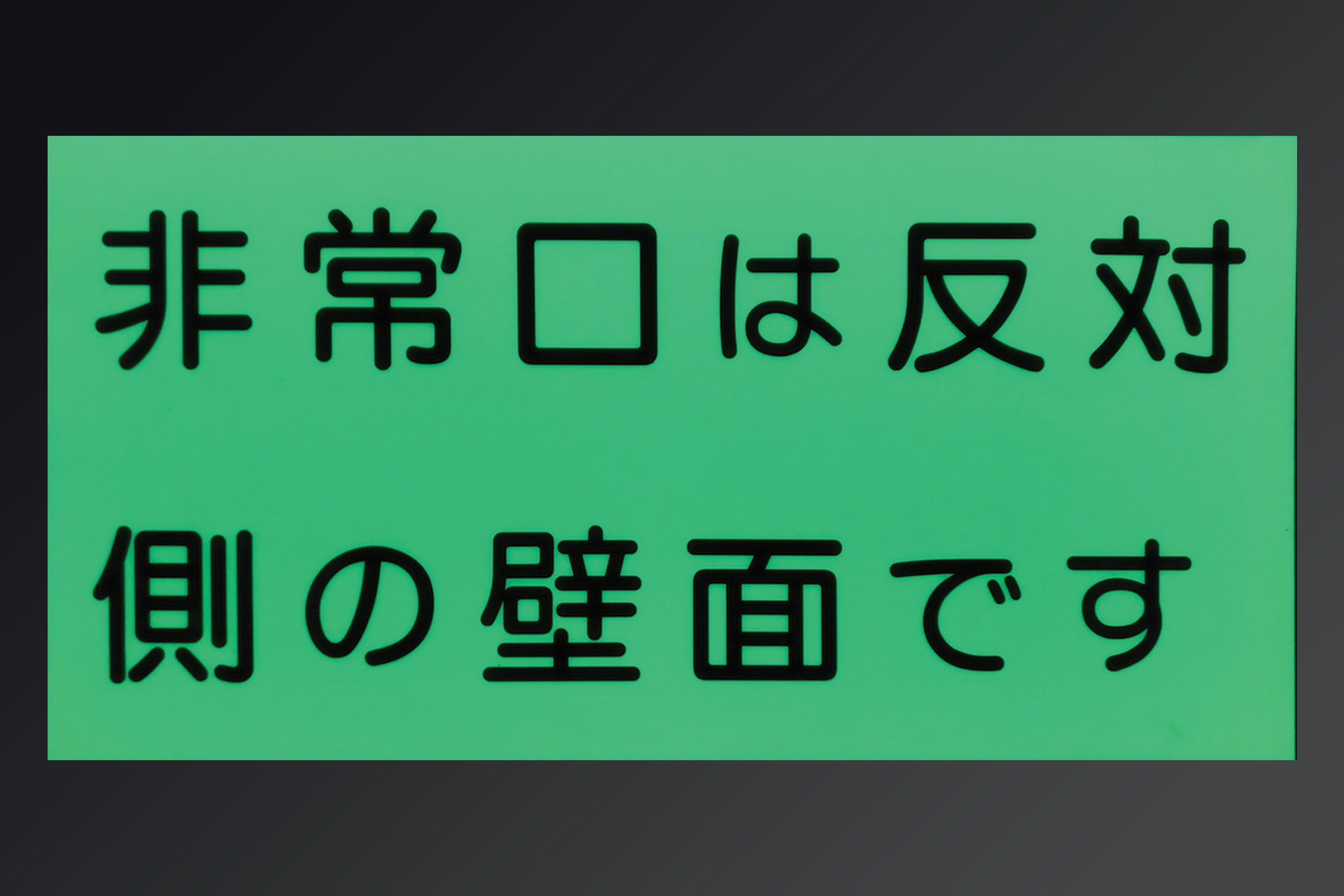 非常口は反対側の壁面ですと表記された暗視下のハイブリッドストーン アベイラス リフレクション